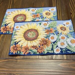 Sunflower Floral Kitchen Placemats - Blue and Yellow